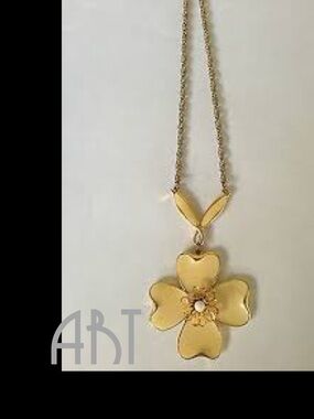 RARE Vintage “ART” - Authur Pepper Dogwood Flower Cream Enamel Pendant Necklace